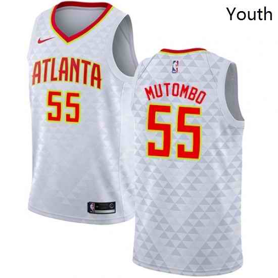 Youth Nike Atlanta Hawks 55 Dikembe Mutombo Authentic White NBA Jersey Association Edition